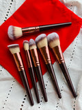 Maange 18 pcs face and eyes professional brushes with velvet pouch - Wine-Red