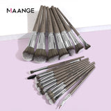 MAANGE -18 pcs face and eyes professional brushes-Brown