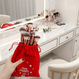 Maange 18 pcs face and eyes professional brushes with velvet pouch - Wine-Red