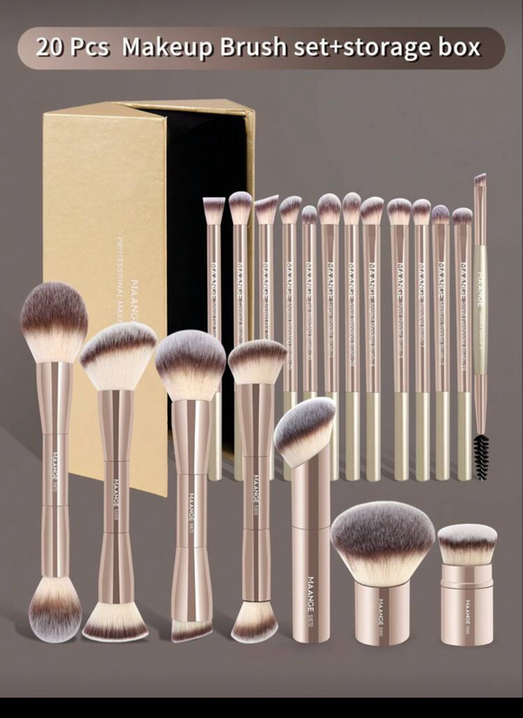 MAANGE 20 Pcs Makeup Brushes with Gift Box ,GOLD