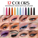 COOL STORY Glossy Eyeliner Gel Pencil Waterproof Smudge-proof Glitter 12 Color Matte