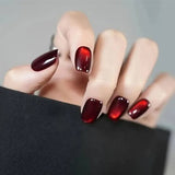 Red Cat Eyes | Square Medium Length Nails- 12pcs