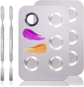 Makeup Mixing Palette with holes Spatula,Professional Makeup Palette Stainless Steel