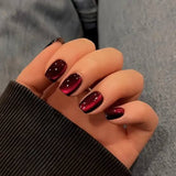 Red Cat Eyes | Square Medium Length Nails- 12pcs