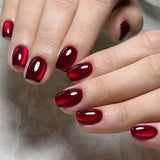 Red Cat Eyes | Square Medium Length Nails- 12pcs