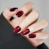 Red Cat Eyes | Square Medium Length Nails- 12pcs