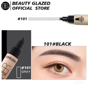BEAUTY GLAZED 4 Points 3 Colors 2 IN 1 Eyebrow Tattoo & Eyeliner Pencil Waterproof  Long Lasting Liquid Brow Natural Micro blade pen
